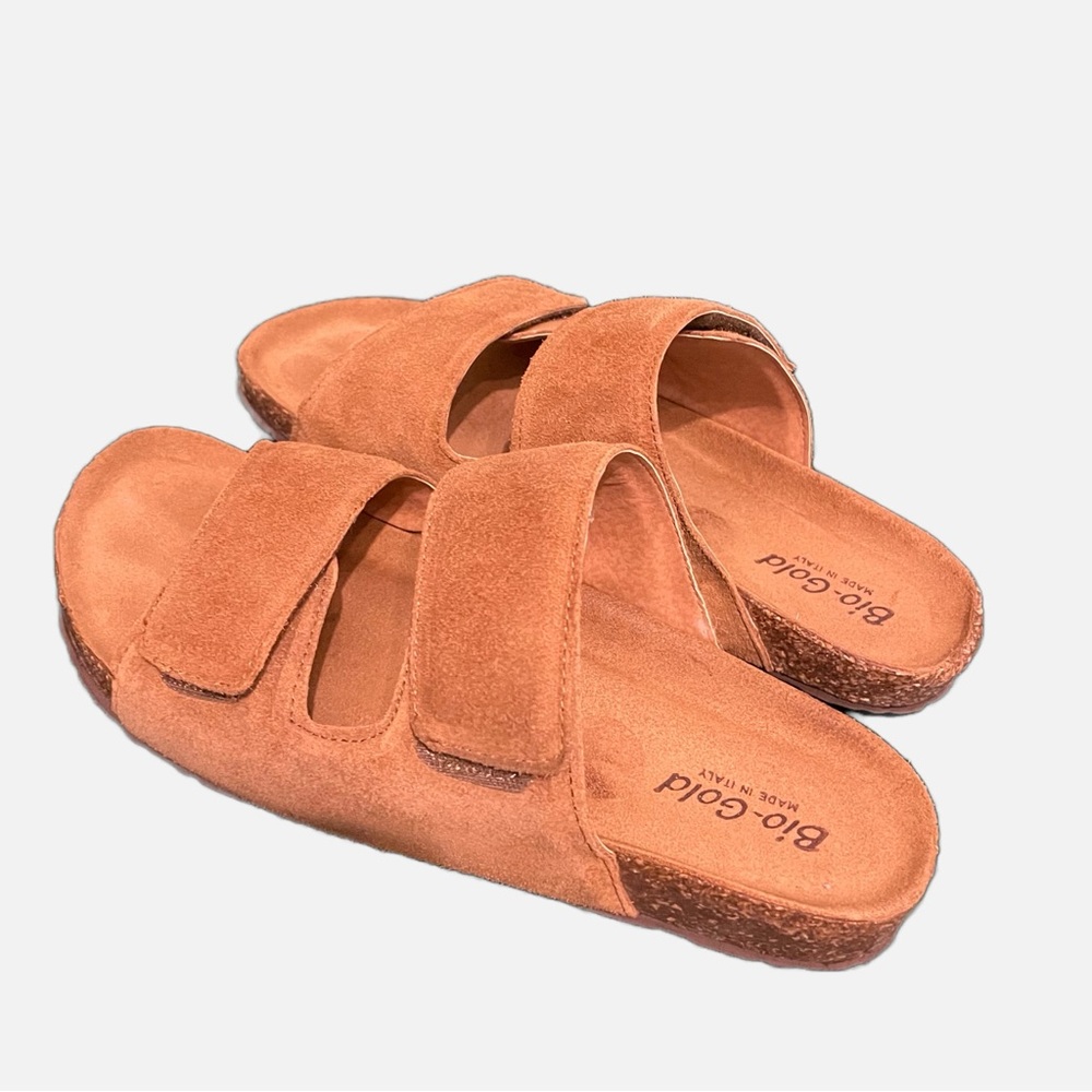 Bio Gold Italian Leather Double Strap Sandal Sz 9.5